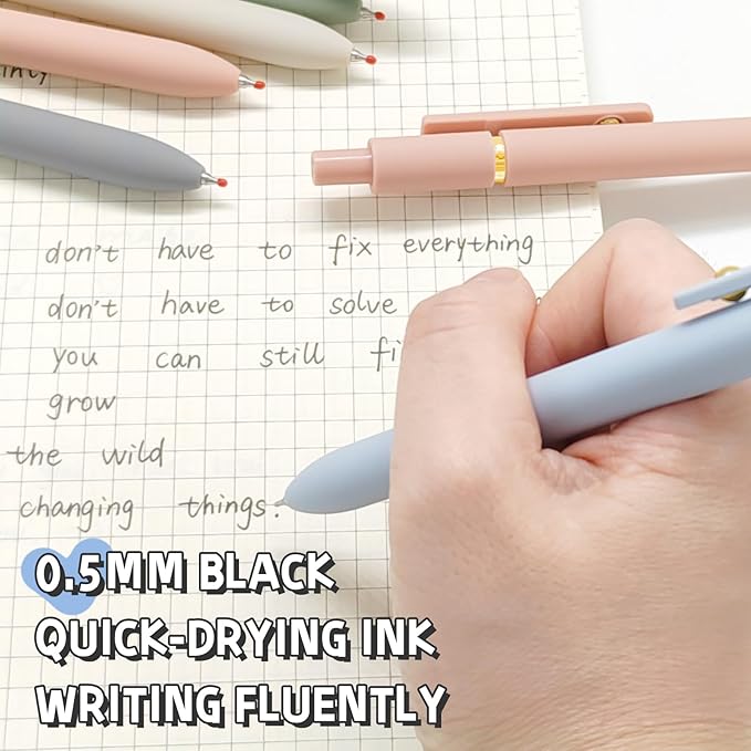6 Pcs Gel Pens 0.5mm Quick Dry Black Ink Pens Fine Point Smooth Writing Pens, Cute Office and School Supplies Gifts for Women Teacher Students (6 Pcs Morandi Gold)