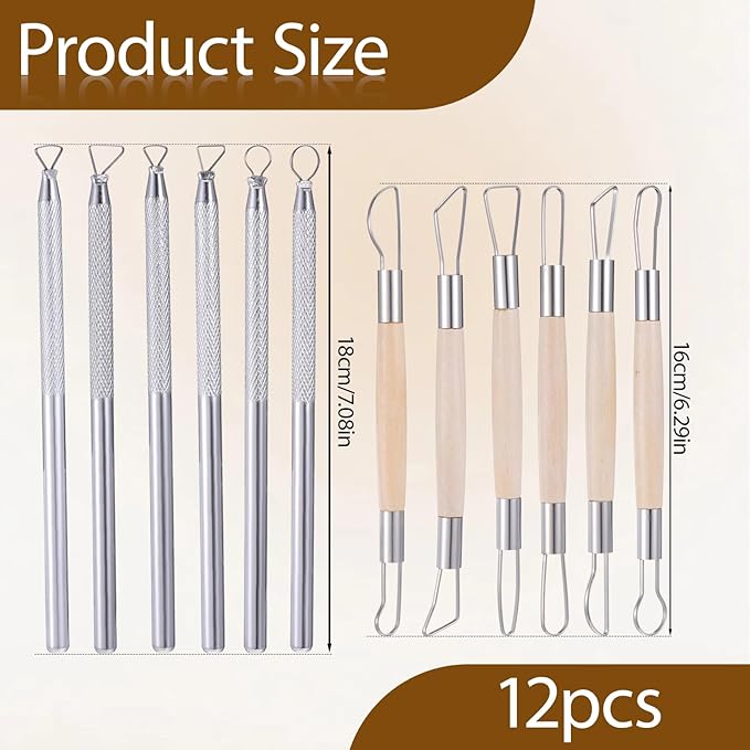 12PCS Double-Sided Clay Sculpting Tools, Wooden Handle Clay Carving Tools Clays Wire Loop Sculpture Set Clays Pottery Sculpting Tool Set for Ceramic, Carving Modeling
