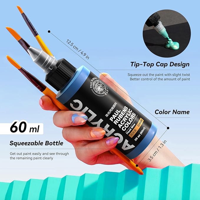 Paul Rubens Acrylic Paint, 12 Colors Metallic Acrylic Paint Set B, 2oz/60ml Bottles, Rich Pigments, Strong Coverage Acrylic Paints For Adults, Artists, Beginners On Canvas Rocks Wood Ceramic Fabric