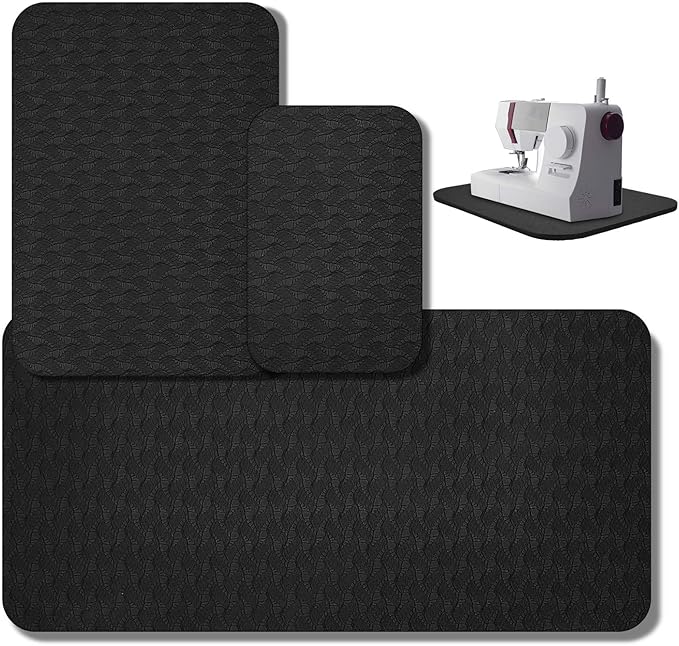 3 Pcs Sewing Machine Muffling Mat Pedal Mat Sewing Machine Pad No Slip Rubber Stay in Place Mats for Calms Vibration(Black,15 x 20 Inch,14 x 9 Inch,17 x 36 Inch)