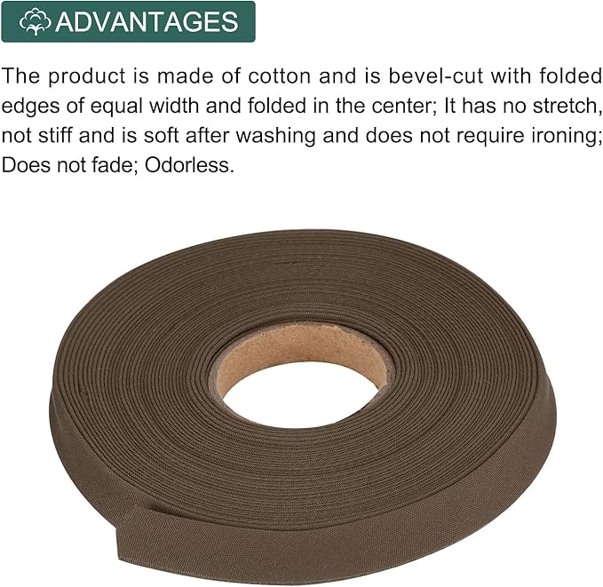 MECCANIXITY 1/2 Inch Double Fold Bias Tape Polyester Continuous Bulk Bias Tape for Sewing,Seaming Quilting Hemming Binding Crafts (Brown 10 Yards)