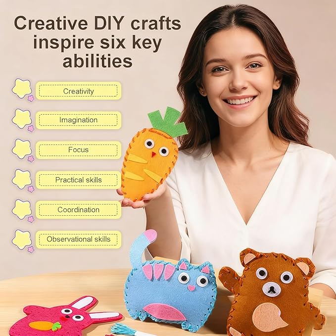Twiggle Stuff Sewing Kit, This Fun DIY Sewing Kit Includes Felt Animal Sewing Materials to Make Plush Toy Dolls. Suitable for Everyone