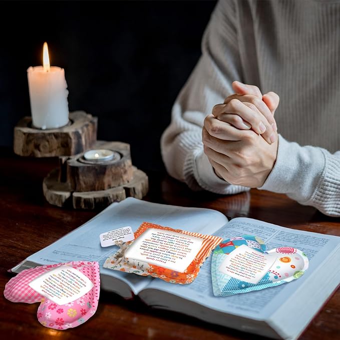 Ceenna Pocket Prayer Quilt Panel Squares with Small Wooden Crosses Mini Scripture DIY Pocket Prayer Quilts for Friend Family Religious Spiritual Gift Christmas Stocking Stuffers Gifts