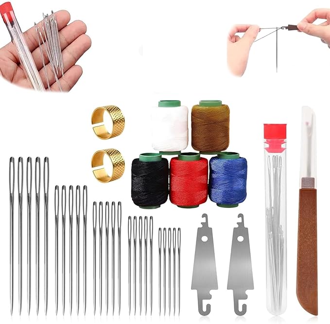 Big Eye Steel Sewing Needles Kit 36 Piece, Multi-Purpose Needle and Thread Kit, Steel Sewing Needles Kit Clothing, Sewing Kit for Beginners