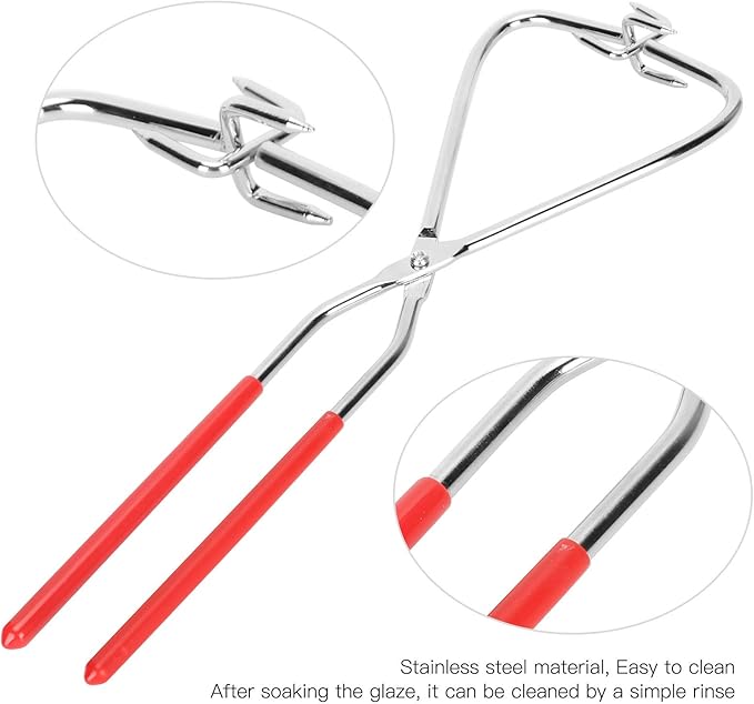 2Pcs Dipping Tongs Glazing Tools, 12.8in Long Ceramic Glazing Tongs, Stainless Steel Pottery Clay Glaze Clamps Ceramic Glazing Tools with Rubber Handle for Kiln Clay
