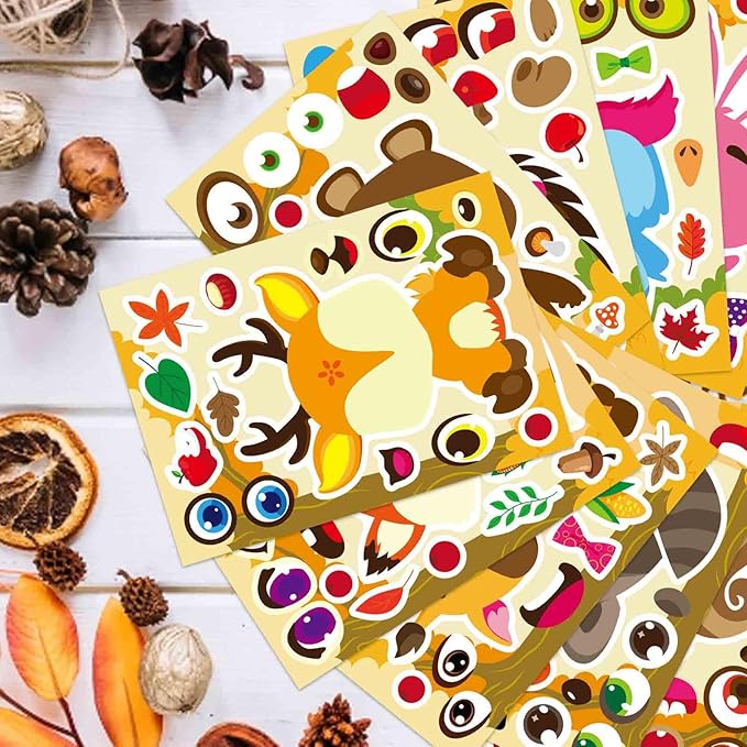 27 Sheets Fall Stickers for Kids Toddles, Make a Face Stickers, Make Your Own Autumn Animal Stickers, Fall Theme Party Supplies Crafts