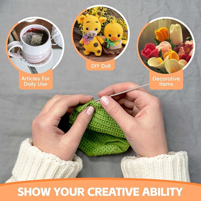 58pcs Crochet Kit Beginners, Crochet Hook Set with Yarn, Portable Crocheting Kit for Starter, Ergonomic Crochet Needles Tools DIY Knitting Accessories for Experienced Crochet Lovers, Blue Flower