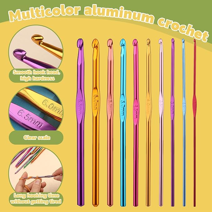 IMZAY 54 Pcs Crochet Hooks Set, Ergonomic Knitting Needles with Purple Storage Case, Stitch Marker, DIY Hand Knitting Craft Art Tools for Beginners - Red