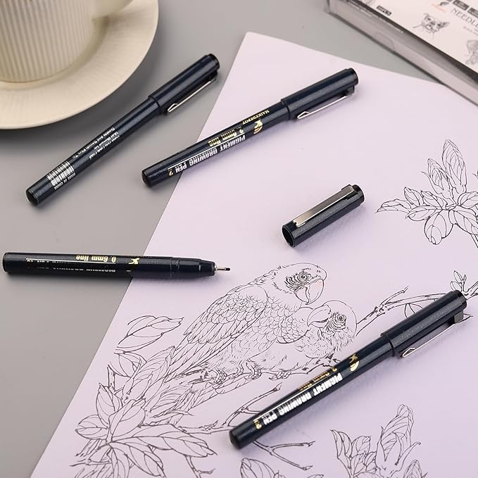 Micro Fineliner Drawing Art Pens Calligraphy Pens for Artist Drawing Supplies, 16 Set Waterproof Black Ink Pens for Sketching,Outline,Stippling