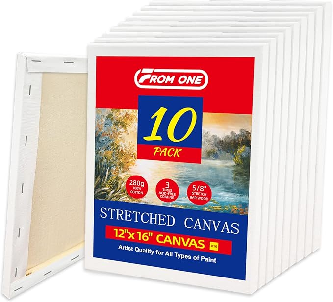 10-Pack 12x16” Stretched Canvas – 100% Cotton with Natural Cottonseed Husk, 5/8” Deep Frame, Triple Primed Acid-Free White Canvas, No Bleed-Through, Warp-Resistant– Ready for Acrylics, Oils, Gouache