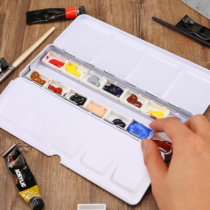 MYARTOOL Empty Watercolor Palette, Empty Watercolor Tins Box Palette Paint Case with 12 Empty Full Pans, Paint Tray Palette Suitable for Oil, Acrylic, Watercolor Painting