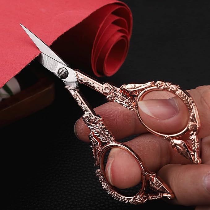 Sewing Embroidery Scissors – Small Vintage Sharp Pointed Tip Shears for Craft, Artwork, Handicraft DIY Tool, 4.6in Rose Gold Bird Style