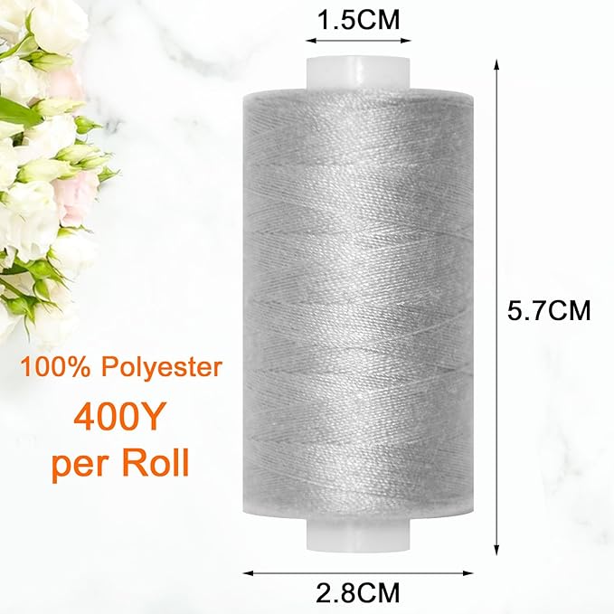 All Purpose Sewing Thread-2 Spools of Hand Polyester Sewing Thread for Sewing Machine for Hand and Machine Sewing(Pearl Gray, 2 spools)