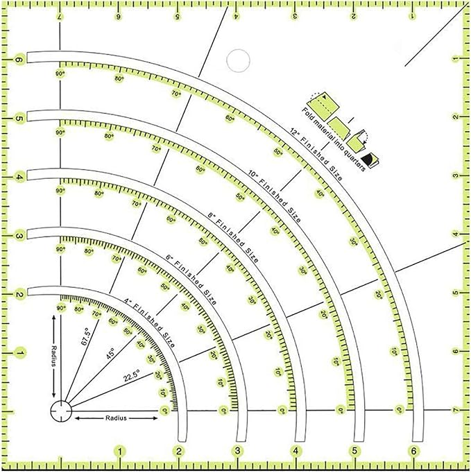 YEQIN Acrylic Quilting Ruler, ”8X 8" Multifunctional Arcs & Fans Quilt Circle Cutter Ruler with Double Colored Lines for Patchwork Sewing Craft Tools,Cutting Cloth Ruler Template