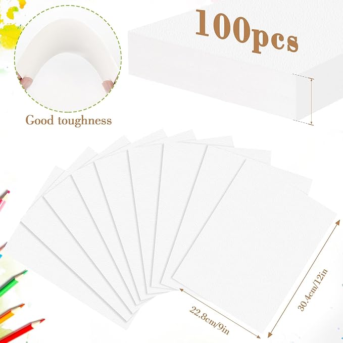 100PCS 9x12 Watercolor Paper Bulk, 140lb/300g Cold Press Thick Water Color Paper Pad for Child Adult, White Art Paper for Drawing Painting Markers Gouache, Textured Cotton Paper Sheets