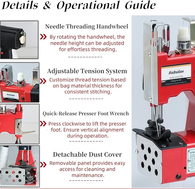 Cordless Bag Sewing Machine | Portable Industrial Bag Closer | 2-Second Fast Sealing for Woven PP/Canvas/Jute Bags | Factory & Farm Bag Stitcher (Red, Lithium Battery - 36V DC)