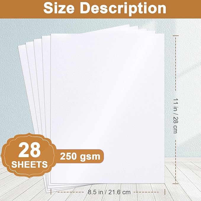 28 Sheets White Shimmer Cardstock 8.5 x 11 Printer Paper, 92lb Heavyweight Paper Card Stock for DIY Card Making, Greeting Cards, Wedding Invitations, Menus, School Crafts