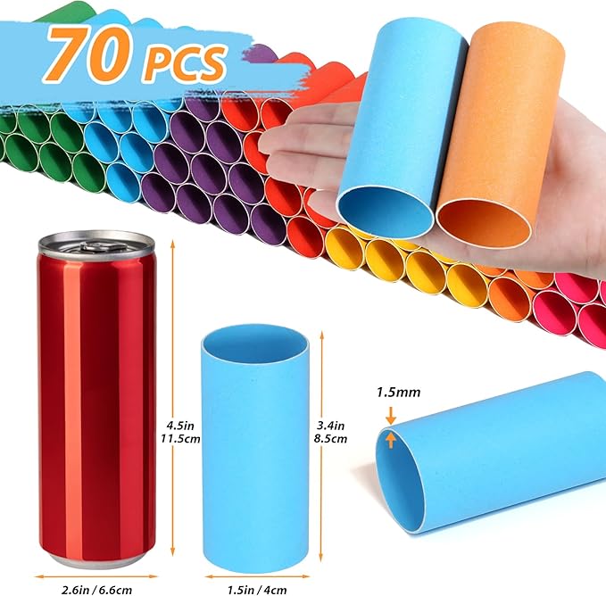 MAPVOLUT 70 Pack Colorful Craft Tubes - 1.5x3.4 Inch Heavy-Duty Cardboard Tubes for DIY Crafts, Art Projects & Holiday Decorations | Premium Kraft Paper Tubes for Teachers & Artists