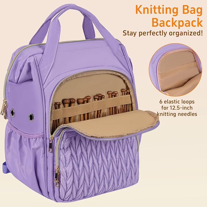 Knitting Bag Backpack, Large Crochet Bag Organizer,Water-resistant Yarn Storage Organizer Tote Bag Yarn Holder for Crochet Hooks, Knitting Needles, Supplies