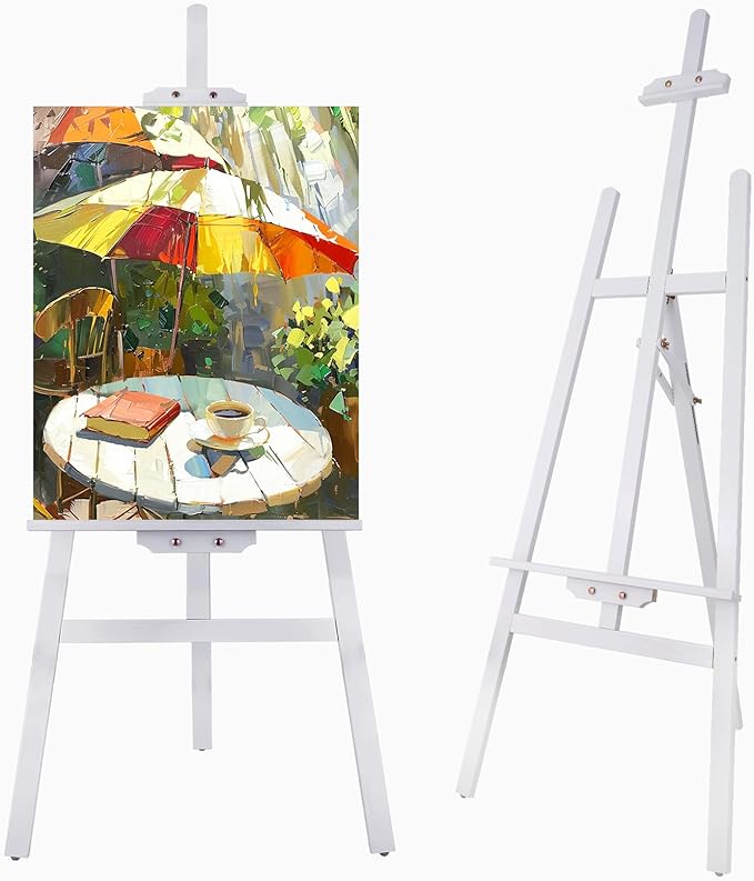 Falling in Art Easel Stand for Painting, Adjustable Wooden Easels for Painting Canvas Up to 42", Folding Art Easel for Drawing, Wedding Sign and Poster, Suitable for Kids and Adults(White)