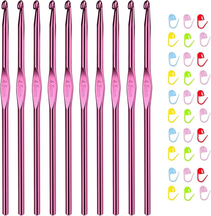 Aeelike 10pcs Size US7 / 4.5mm Crochet Hooks,Aluminum Crochet Needles and 30pcs Stitch Markers for Beginner and Advanced, Crocheter Hook Set for Learning How to Crochet
