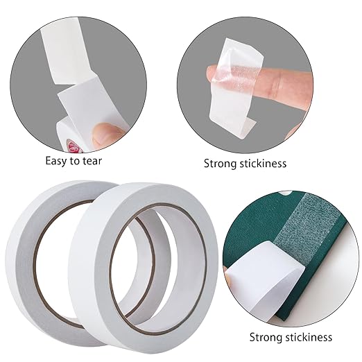 1" 2 Rolls Double Sided Adhesive Sticky Tape for Arts, DIY, Card Making, Crafts, Photography, Scrapbooking, Gift Wrapping, Office School Stationery Supplies, Home Supplies (Width: 25mm)