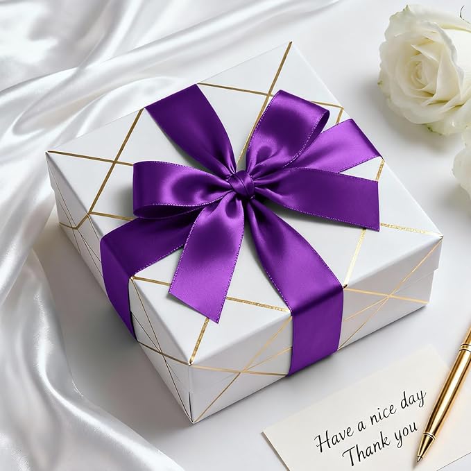 1-1/2" x 50 Yards Satin Ribbon - Purple Silk Ribbon with Spool - Ideal for Gift Wrapping, Floral Bouquets, Crafts, Wedding Party Decorations, Christmas and Sewing Projects