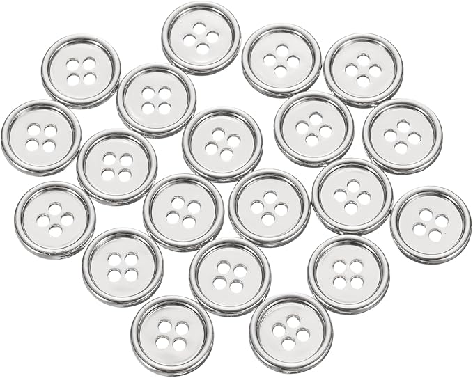 HARFINGTON 20pcs Metal Sewing Button, 15mm 4-Hole Round Suit Shirts Coats Clothes Sewing Buttons for Decoration Craft, Silver