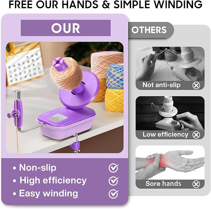 Electric Yarn Winder, 2025 Upgrade High-Speed Automatic Yarn Ball Winder with 3 Adjustable Gears, 4-10oz Large Capacity Yarn Spinner for Knitting & Crocheting, Purple Gift for Craft Lovers