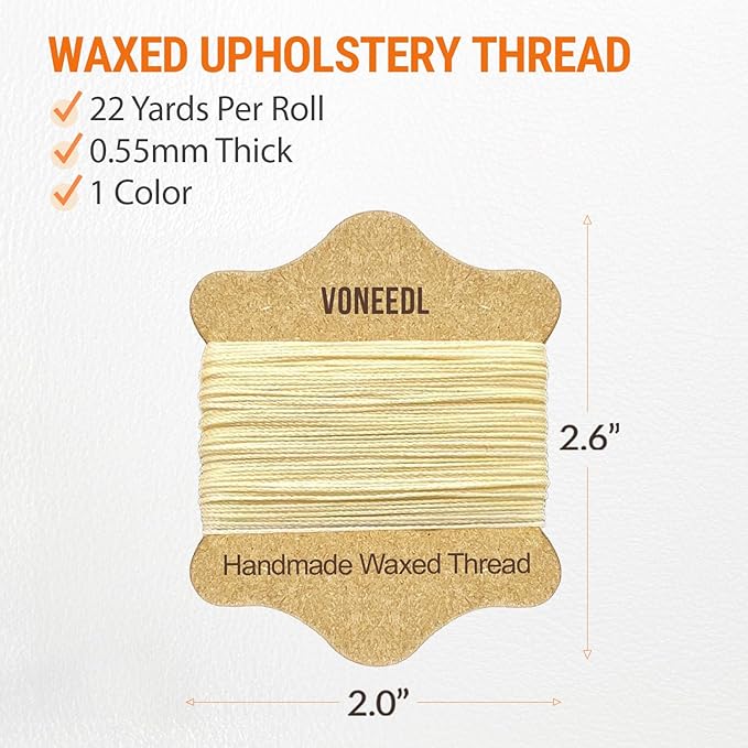 Upholstery Repair Kit: Waxed Sewing Thread (Beige Color) & Heavy Duty Needles (11 PCS) for Leather, Canvas & Quilting Thread