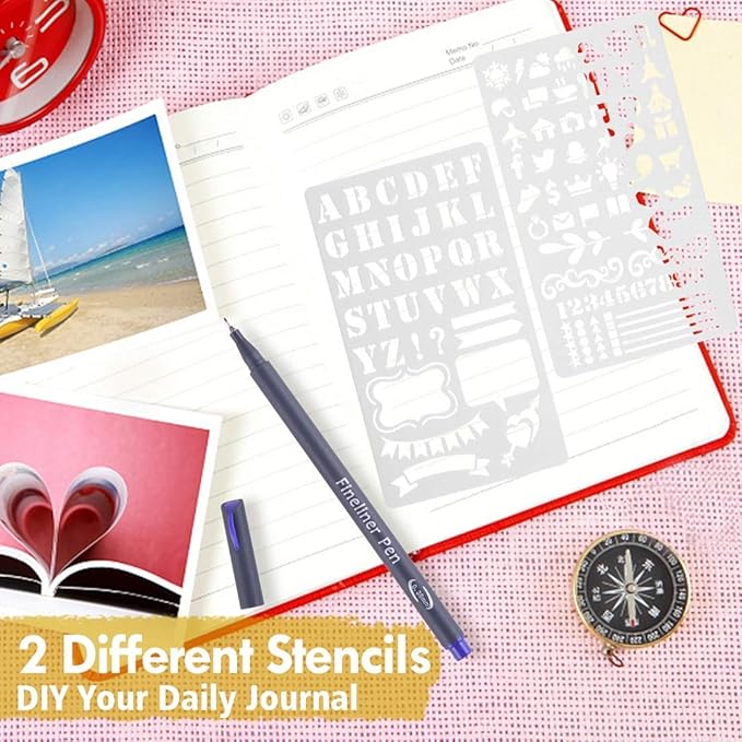 Colored Pens, 38 Fineliner Porous Fine Point Pens with 2 Stencils, Fine Tip Drawing Markers Perfect for Journal Planner Adults Coloring Office College Art Supplies by Smart Color Art