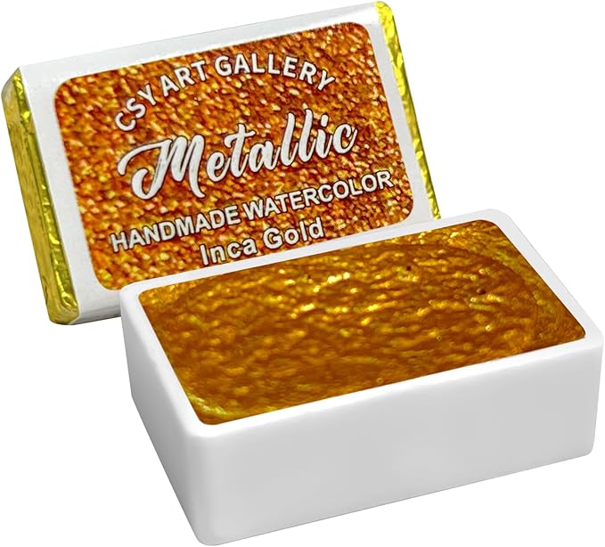 CSY art gallery Shifting Watercolor Painting Shimmer Metallic Watercolor Paints,Soild Water Color (Inca Gold (Full Pan))