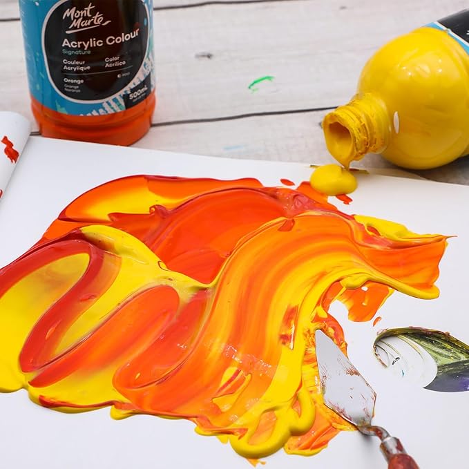 Mont Marte Signature Mid Yellow Acrylic Paint, 16.9oz (500ml), Semi-Matte Finish, Suitable for Canvas, Wood, Fabric, Leather, Cardboard, Paper, MDF and Crafts