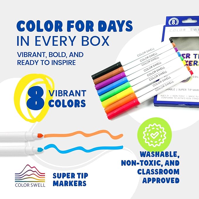 Color Swell Bulk Markers - 18 Packs 8 per Pack (144 Total) - Super Tip Bulk Markers