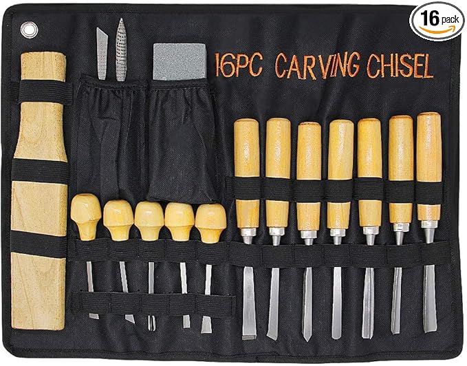 Lulu Home Wood Carving Tools, 16PCS Professional Carving Knife Tool Set for Woodworking Premium Wood Handle with Chisel Gouge Whetstones