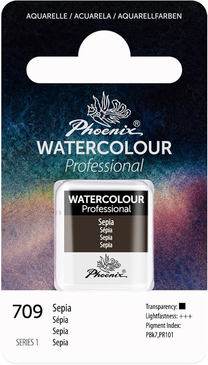 PHOENIX Professional Watercolor Paint - Single Watercolor Half Pan - Sepia 709