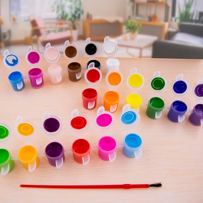 BAZIC Products Kid's Paint w/Brush 60 ml, 18 Colors Non-Toxic Paint Set, for Hobby Fun Vibrant Color Painting Art Supplies, Gift for Kids Artists, 1-Pack