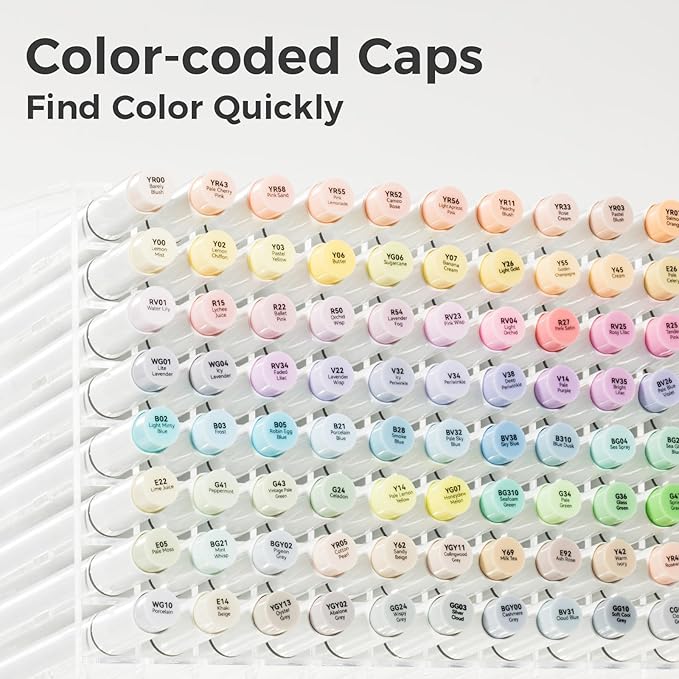 Ohuhu Pastel Alcohol Brush Markers- 48 Colors of Honolulu Sweetness - AP Certificated -Alcohol Based Double Tipped Art Marker Set for Artist Adults Coloring Illustration- Brush & Chisel - Refillable