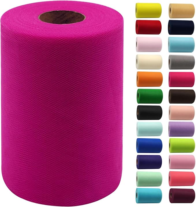 Fandango Pink Tulle Fabric Rolls 6 Inch by 100 Yards (300 feet) Fabric Spool Tulle Ribbon for DIY Halloween Tutu Bow Baby Shower Birthday Party Wedding Decorations Christmas Craft Supplies