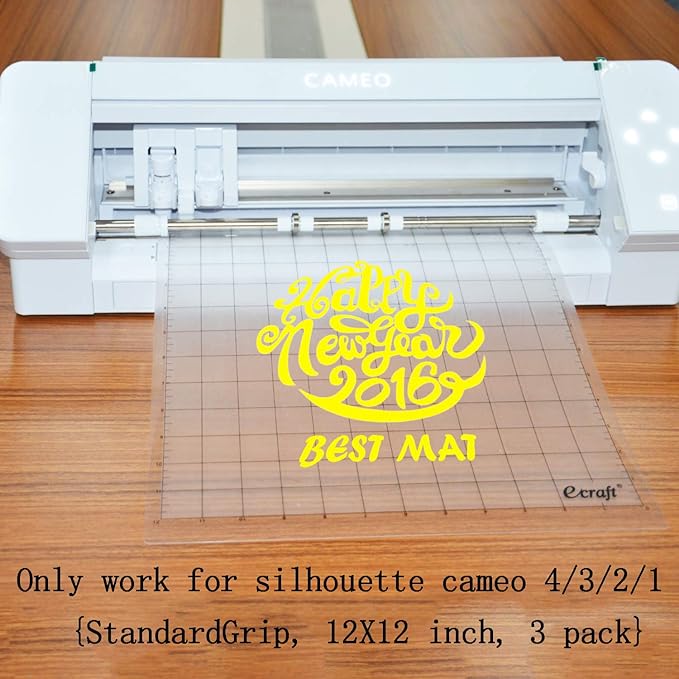 Ecraft StandardGrip Cutting Mat for Silhouette Cameo 5/4/3/2/1: 12X12inch Non-Slip Square Gridded Transparent Quilting Cut Mats Replacement Accessories for Silhouette Cameo.