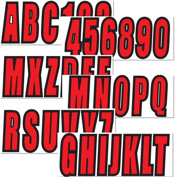4 Sets of 3" Red Marine Boat Sticker Decals A-Z Letters & 0-9 Numbers for Yachts & Personal Watercraft Waterproof Anti-Scratch