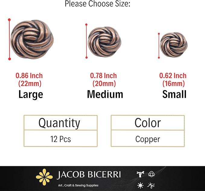 Antique Copper Metal Shank Buttons - 12 Pcs - 3 Size Options - Floral Round Metal Shank Buttons Vintage for Men Women Blazer Coat Uniform Shirt Suit and Jacket Sewing Craft DIY N23302