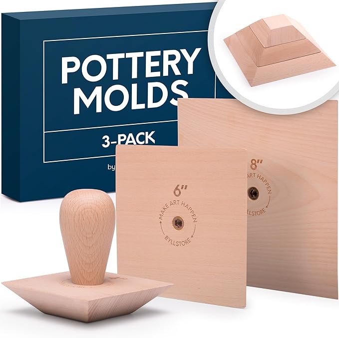 Byllstore 3-Pack Square Pottery Molds | Create Bowls & Plates | 4″, 6″ & 8″ Ceramic Tops | Interchangeable Handle