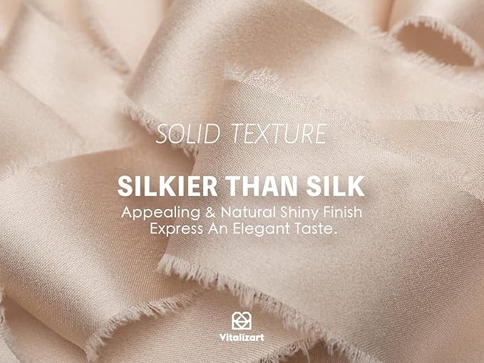 Vitalizart Silk Satin Ribbon 1-1/2 inch x 15 Yard Light Nude Handmade Frayed Ribbons for Gift Wrapping Baby Shower Wedding Bridal Bouquets Holiday Decor