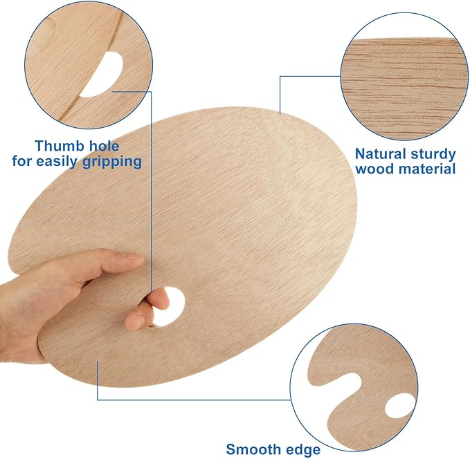 25 Pack Wood Painting Palette, Oil Wooden Paint Palette, Oval-Shaped Artist Painting Palette with Thumb Hole, Art Pallet for Painting (8 x 12 Inches)