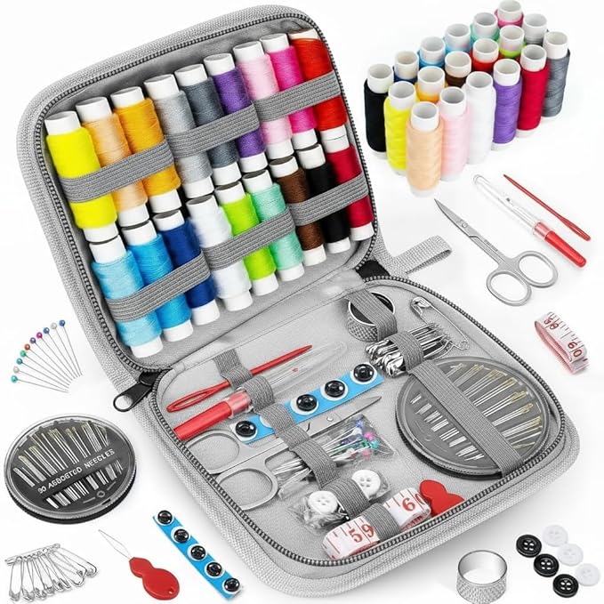 MIXCOOL Sewing Kit for Adults, Beginners, Needle and Thread Kit, Portable Sewing Supplies, Contains Thread, Scissor, Needles, (Grey, M)