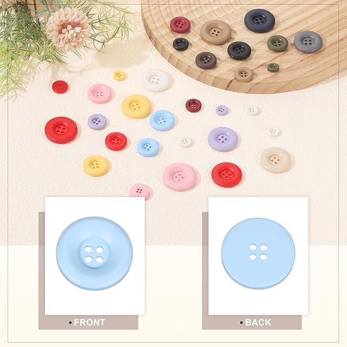 HARFINGTON 50pcs Sewing Button 25mm (1 Inch) 4 Holes Resin Thickened Round Crafting Replacement Buttons for Clothing DIY Crafts Decoration, Light Blue