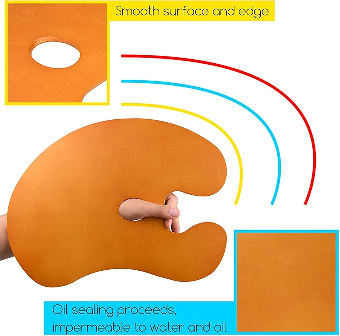 MEEDEN Wood Paint Palette - Artist Wooden Painting Palette for Oil & Acrylic, Ergonomic Palette with Thumb Hole, Oval Shape
