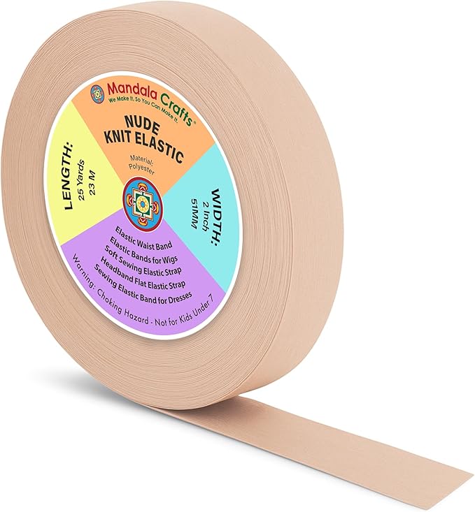 Mandala Crafts Wide 2 Inch Nude Elastic Bands Spool for Pants Waistbands Sewing and DIY Crafts, 25 YD Stretchy Flat Fabric Strap Knit Elastic Band for Wig