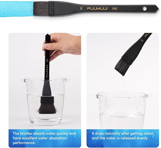 Flat Watercolor Brushes, Fuumuui 30mm Professional Squirrel Hair Flat Hake Brushes, Artists Scale Large Paint Brush with Long Handle for Watercolor and Acrylic Paints